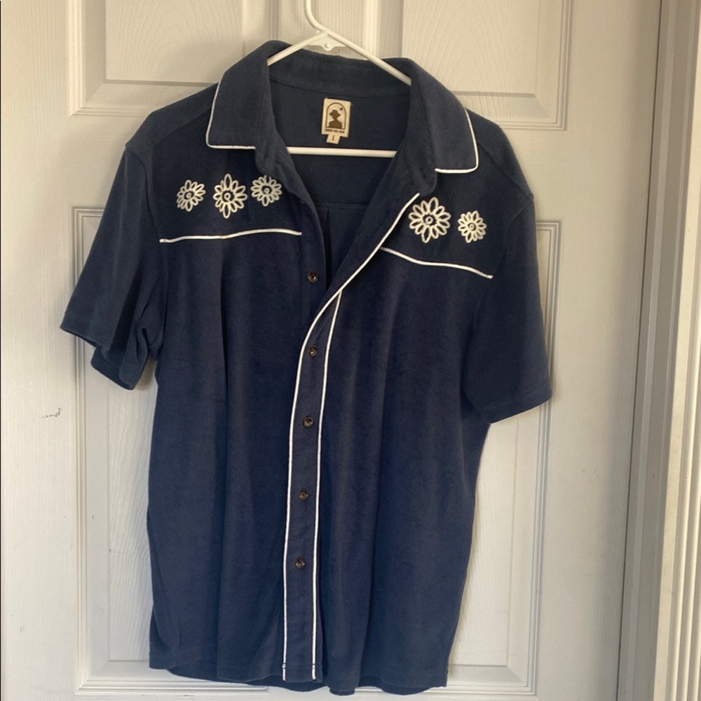 Navy Blue Embroidered Men's Shirt
